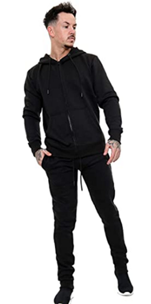 Men Plain Zip Up Hooded Tracksuit